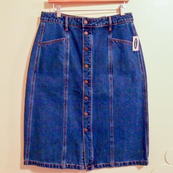 Old Navy High-Waisted Button-Front Midi Jean Skirt Size 10 NWT - Picture 4 of 10